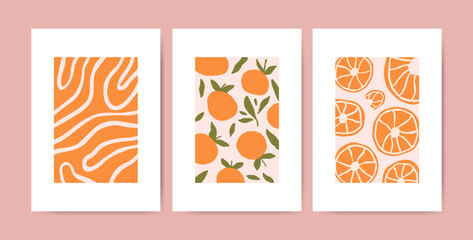 Fototapeta premium Posters with abstract tangerines or oranges