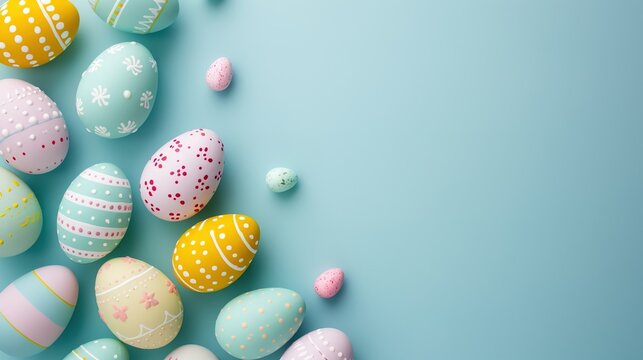 Easter egg with color on a background of blue paper.