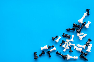 Chess pieces top view. Competition in business or business strategy concept