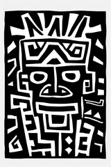 Generative AI, Painted aztec ornament ink linocut style, vintage stamp poster design	

