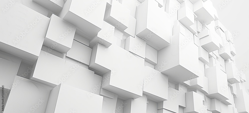 Poster the backdrop features an array of white cube boxes arranged in a random shift, adding depth and inte