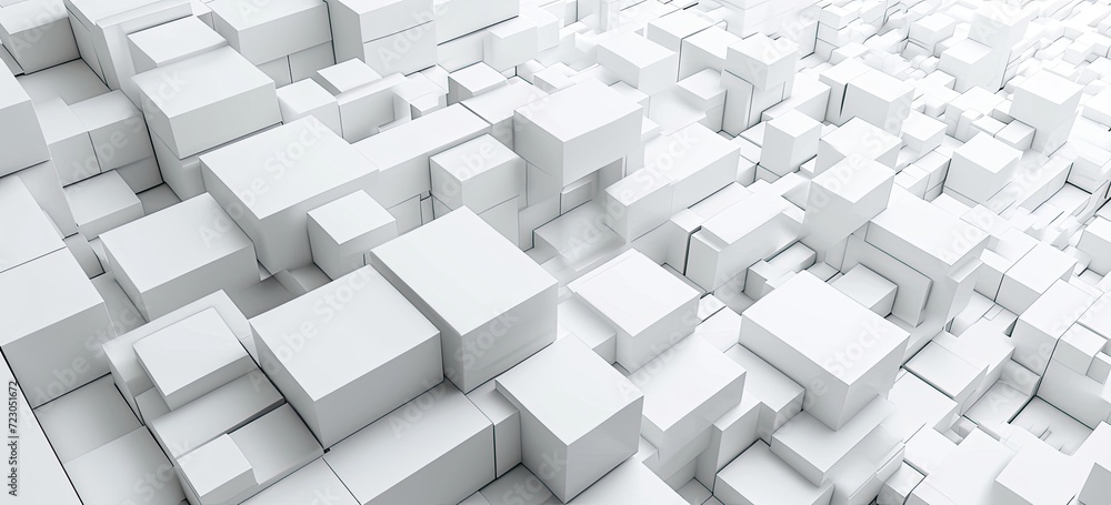 Poster the backdrop features an array of white cube boxes arranged in a random shift, adding depth and inte