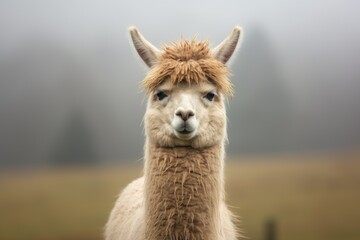 A detailed view of a llama, a domesticated South American animal, feeding on the grass in a field.