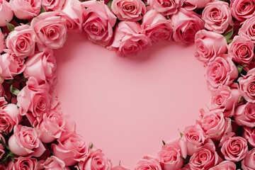 Love in Bloom: Pink Roses Forming a Heart on a Surface
