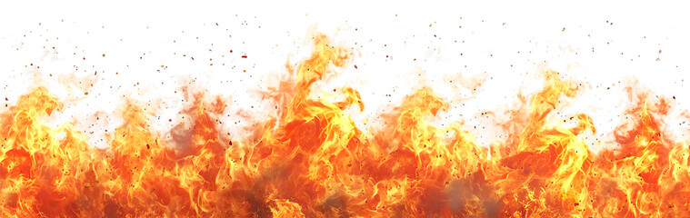 Vibrant, intense fire with dynamic flames and heat waves against a stark, isolated on a white backdrop - Powered by Adobe