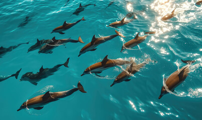 school of dolphins, Zanzibar - obrazy, fototapety, plakaty