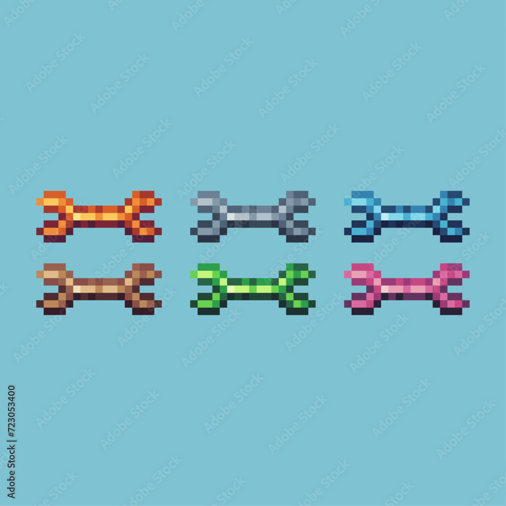Poster pixel art sets icon of wrench variation color. wrench tools icon on pixelated style. 8bits perfect f