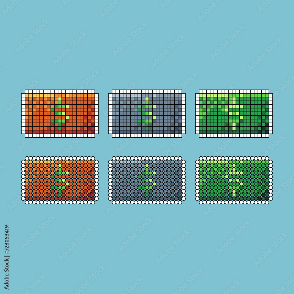 Poster pixel art stroke sets icon of money paper variation color. money paper icon on pixelated style. 8bit
