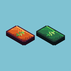 Fototapeta premium Isometric Pixel art 3d of money paper icon for items asset. money paper icon on pixelated style.8bits perfect for game asset or design asset element for your game design asset.
