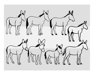 Donkey SVG Outline Bundle, Animal Svg, Donkey Silhouette, Donkey Svg Files, Donkey Clipart, Donkey Png, Donkey image Svg, Cut Files