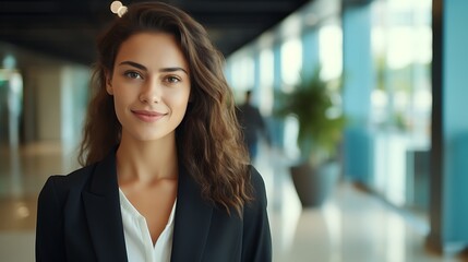 Obraz premium Portrait of a beautiful young businesswoman in a business center.