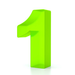Number one with green glass material. 3d symbol for graphic design, presentation or background
