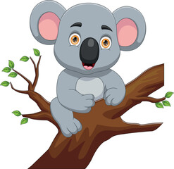 cartoon cute koala hanging on a tree