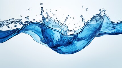 A Close-up of Blue water, spiral, liquid, splash, swirling wave, white isolated background.