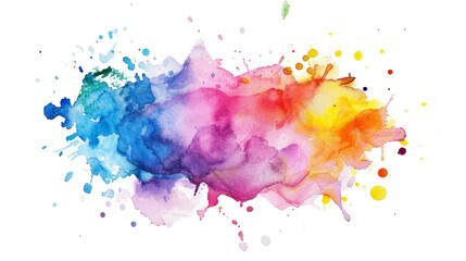 Colorful watercolor paint splashes blending on white paper, creating a vivid spectrum.