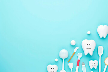 Dentistry Banner With Space For Text, Dental Instruments,Dentures
