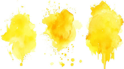 Yellow watercolor blots of various shapes on a white background. - obrazy, fototapety, plakaty