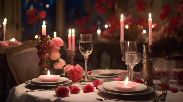 Valentine day candle night dinner generative ai