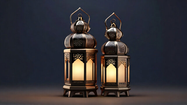 Antique fashioned lantern on black background generative ai