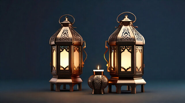 Antique old lantern on the wall Ramadan special, generative ai