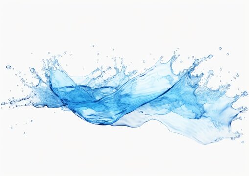 A photograph capturing the dynamic motion of blue liquid splashing out of water on a plain white background.