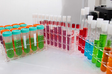 Research and innovation in a laboratory full of scientific formulas