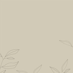 Background with leaves, simple floral nature vector design. Line art, silhouette