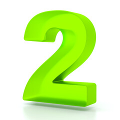Number two with green glass material. 3d symbol for graphic design, presentation or background