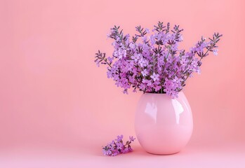 Elegant bouquet of fresh spring flowers in a modern vase on a gradient pastel background