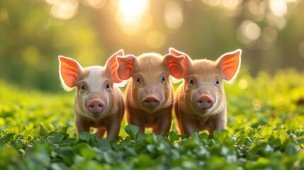 pigs on a field with amazing light 