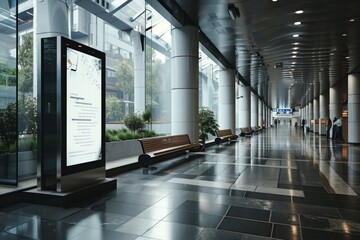 public shopping center mall or business center high big advertisement board space as empty blank white mockup signboard with copy space area for sale and offers advertisements - Generative AI