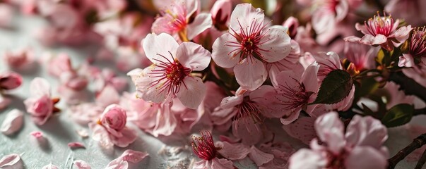 cutout on white png background of cherry blossom flowers and petals - Generative AI