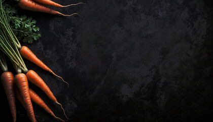 top view of carrots with empty space, on a black background