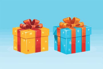 Fototapeta premium Two gift boxes on blue background, Gift box with ribbon