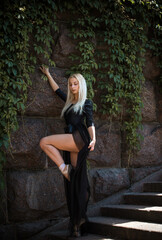 European Ballerina girl in city scene. Concept of ballet and dance