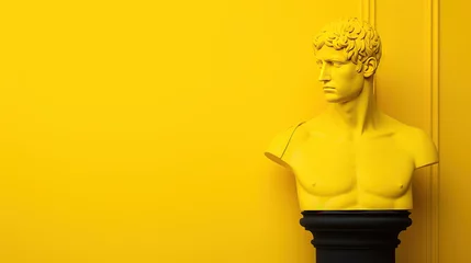 Deurstickers A classic sculpture is given a contemporary update with a vibrant yellow color against a matching yellow background, highlighting a blend of ancient artistry with modern aesthetics. © logonv