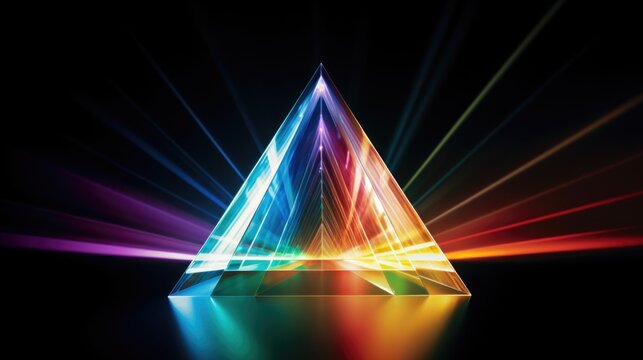Abstract rainbow color spectrum light rays through the prism on a dark background. Generative ai