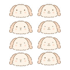 Set of cute bunny lop expression illustration