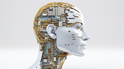Artificial intelligence concept, the circuitry inside the robot's head. Generative ai