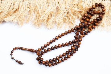 Prayer bread or Islamic prayer beads. Suitable as a background for design concepts with a Ramadan...