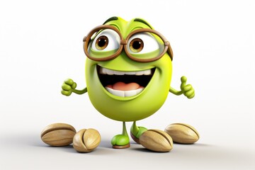 3D organic pistachio funny cartoon character with eyes on neutral background Generative AI Illustration