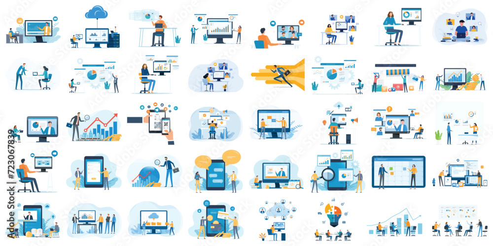 Poster set business flat vector illustration design style concept. for graphic and web page banners. set ca