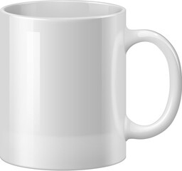 Realistic white ceramic coffee mug and tea cup, tableware mockup. Isolated 3d vector blank ceramicware with cylindrical shape, comfortable handle, and a glossy finish, perfect for brand identity