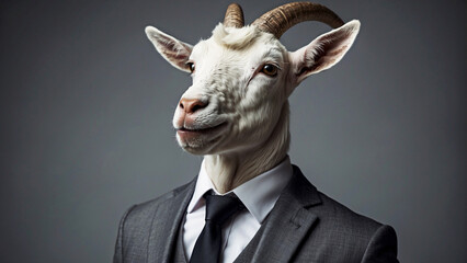 Fashion portrait of a white goat dressed in an elegant suit - Powered by Adobe