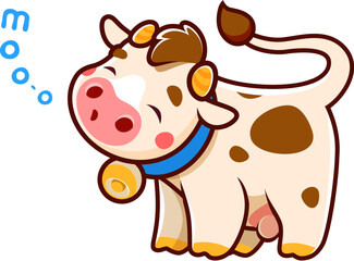 Cartoon cute cow character, isolated vector adorable farm animal, kawaii calf parsonage with a heartwarming smile and pink cheeks, joyfully utters a sweet moo that melts hearts with pure cuteness