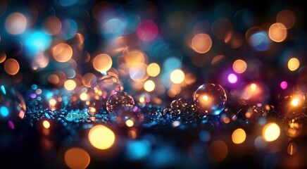 Obraz na płótnie Canvas Blurry confetti, water bubbles, bokeh lights, multicolored blurry light, depth of field, abstract background, multicolor, rainbow, haze, city lights, Generative AI 