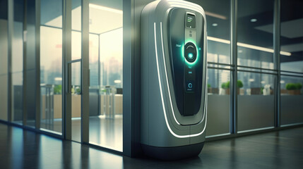 Close - up view of the eye scanner technology on the door