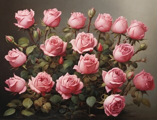 Large bouquet of pink roses on a plain background