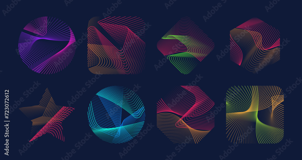 Aufkleber Abstract modern color geometric line shape grid for t shirt print mockup. Vector set of dynamic fusion figures, , captivates modernity and infusing style with vibrant colors and avant-garde design