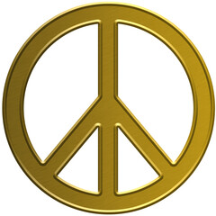 Metallic gold peace sign illustration. PNG with transparent background. Design elements for print, websites and other graphics.
